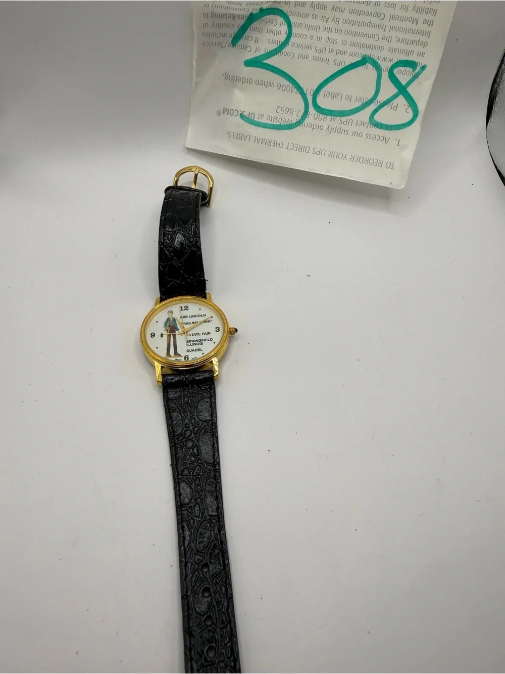Gold Case Black Strap Vintage-Style Analog Watch Abe Lincoln